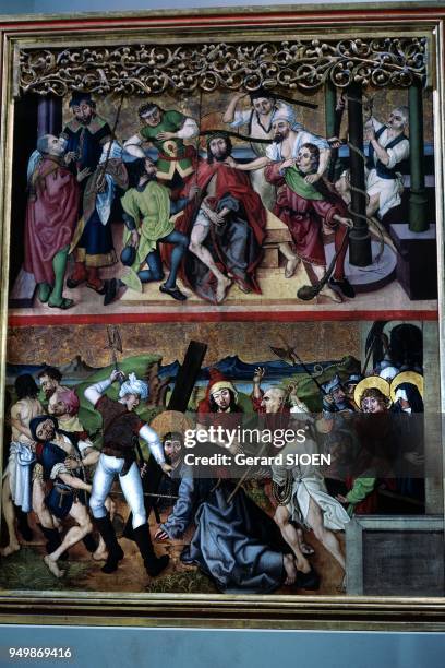 Haut Rhin, Buhl, Saint Jean Baptiste church, the altarpiece of Buhl. Image top and bottom: crown of thorns and carrying of the cross. Certainly the...