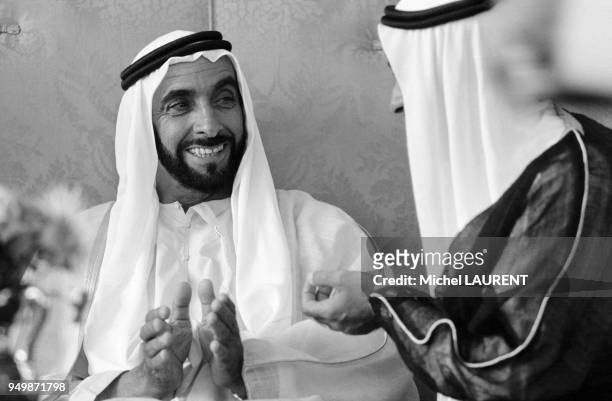 Portrait de Cheikh Zayed , fondateur et président de la fédération des Émirats arabes unis, en mars 1974 à Abou Dabi.