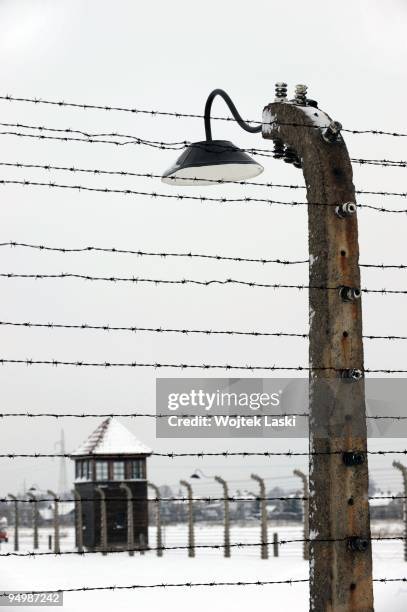 Life barbed wire encloses the Auschwitz II-Birkenau extermination camp on December 17, 2009 in Brzezinka, Poland. Auschwitz was a network of...