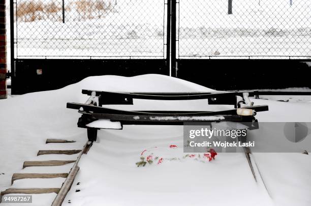 The end of a railway truck at Auschwitz II-Birkenau extermination camp on December 17, 2009 in Brzezinka, Poland. Auschwitz was a network of...