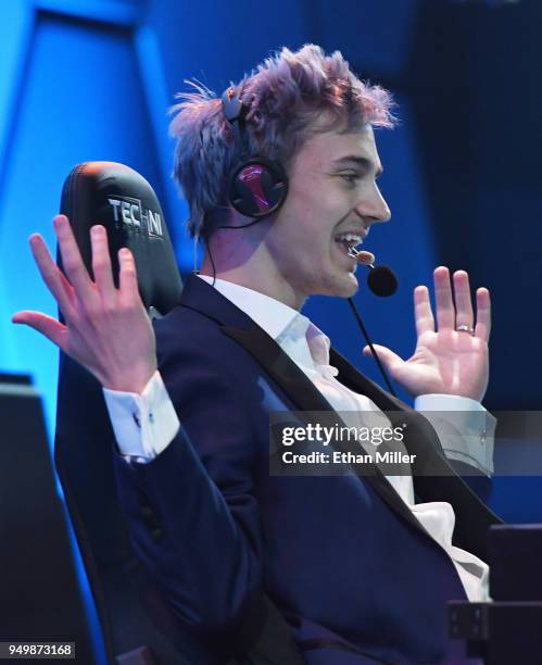 Twitch streamer and professional gamer Tyler "Ninja" Blevins streams during Ninja Vegas '18 at Esports Arena Las Vegas at Luxor Hotel and Casino on...