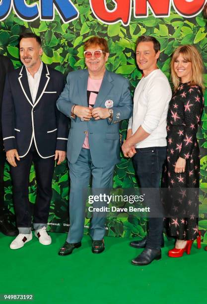 David Furnish, Sir Elton John, James McAvoy and Ashley Jensen attend the Family Gala Screening of "Sherlock Gnomes" hosted by Sir Elton John and...