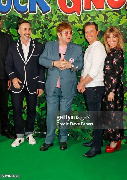 David Furnish, Sir Elton John, James McAvoy and Ashley Jensen attend the Family Gala Screening of "Sherlock Gnomes" hosted by Sir Elton John and...