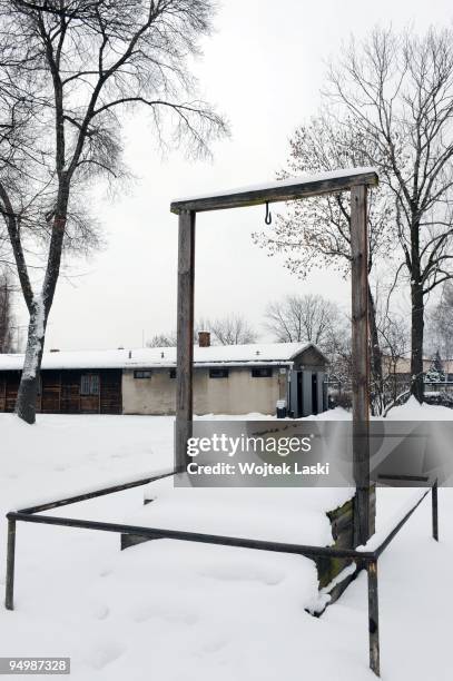 Gallows in Auschwitz I concentration camp where camp commandant Rudolf Hoess was executed on 16th April 1947, photo taken on December 17, 2009 in...