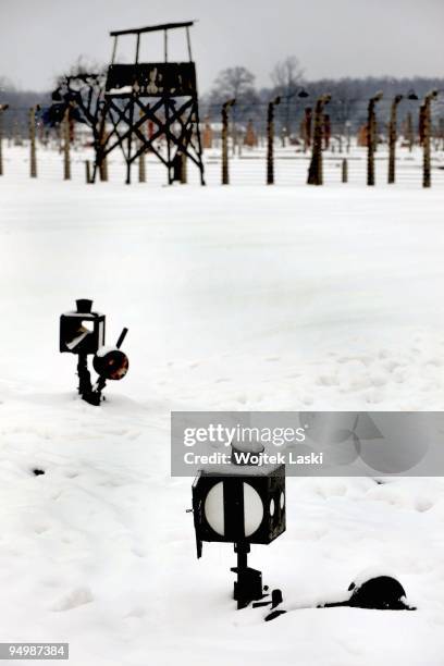 Switches at the end of a railway truck at Auschwitz II-Birkenau extermination camp on December 17, 2009 in Brzezinka, Poland. Auschwitz was a network...