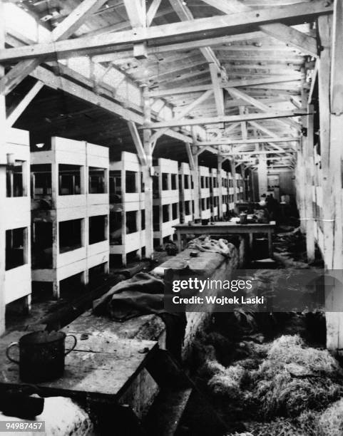 An original photo of heating system between bunk beds in Auschwitz II-Birkenau extermination camp on December 17, 2009 in Brzezinka, Poland....