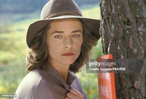 Tournage du film 'Tristesse et beauté' réalisé par Joy Fleury avec l'actrice Charlotte Rampling, en octobre 1984, en France.