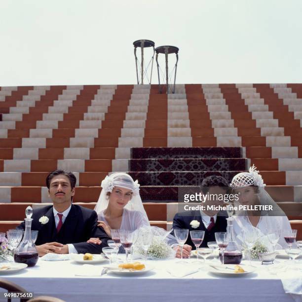 Tournage de 'Good morning Babilonia' de Paolo et Vittorio Taviani, avec Vincent Spano, Greta Scacchi, Joaquim de Almeida, Désirée Nosbusch en 1987 à...