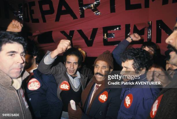 Manifestation des ouvriers et de la CFDT de Talbot le 11 janvier 1984 à Poissy, France.