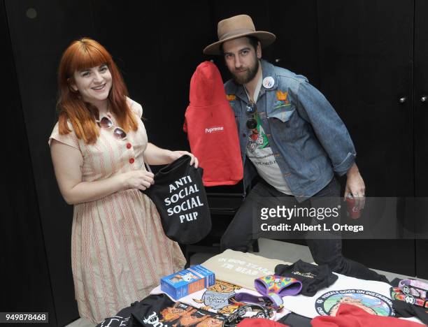 Samantha Klein and Aaron Klein pose for Brand Bash Canine's And Cocktails To Benefit The Little Red Dog held at Sowden House on April 21, 2018 in Los...