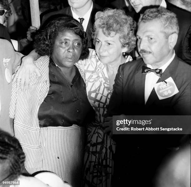 Joining the protest outside of Convention Hall over seating of Mississippi delegates are, left to right, Mrs. Fannie Lou Hamer of Mississippi, and...