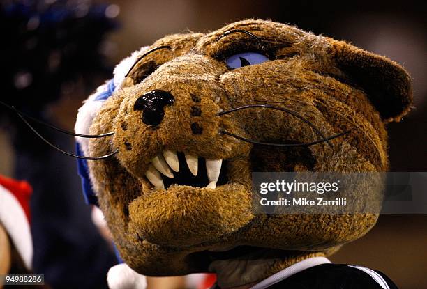 Villanova Wildcats mascot Will D. Cat watches the play on the field during the NCAA FCS Championship game against the Montana Grizzlies at Finley...