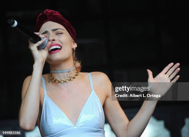 Kirsten Collins performs for Brand Bash Canine's And Cocktails To Benefit The Little Red Dog held at Sowden House on April 21, 2018 in Los Angeles,...