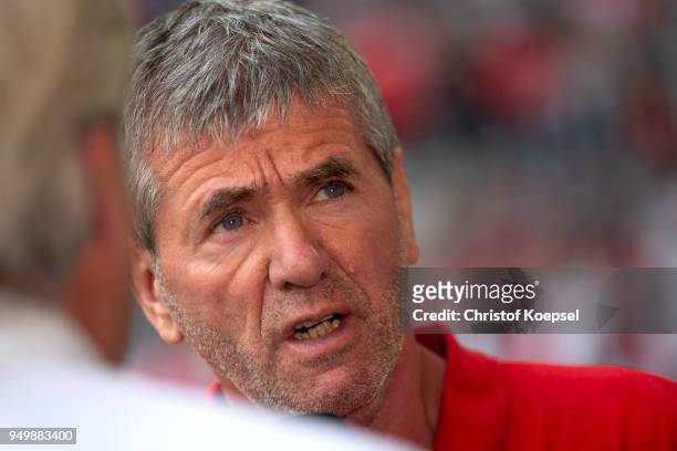 Head coach Friedhelm Funkel of Duesseldorf looks on prior to the Second Bundesliga match between Fortuna Duesseldorf and FC Ingolstadt 04 at...