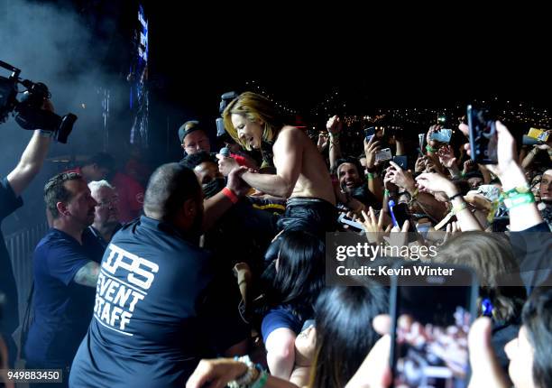 Yoshiki of X Japan performs during the 2018 Coachella Valley Music And Arts Festival at the Empire Polo Field on April 21, 2018 in Indio, California.