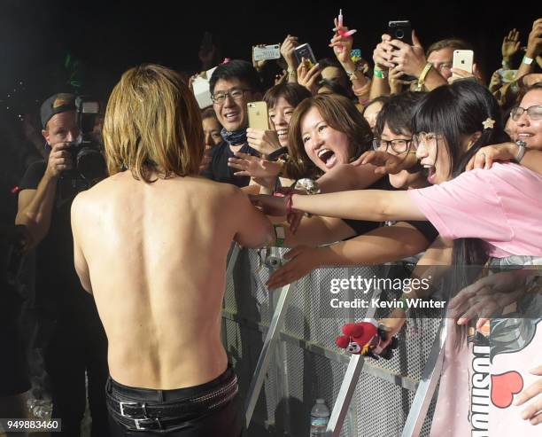 Yoshiki of X Japan performs during the 2018 Coachella Valley Music And Arts Festival at the Empire Polo Field on April 21, 2018 in Indio, California.