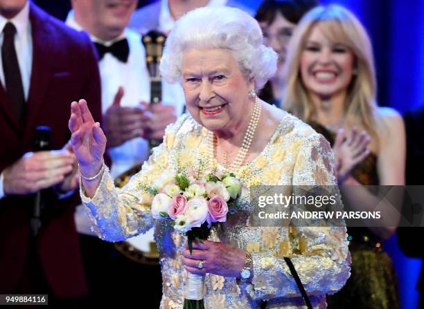 Britain's Queen Elizabeth II attends The Queen's Birthday Party concert on the occassion of Her Majesty's 92nd birthday at the Royal Albert Hall in...