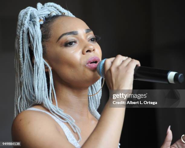 Tiara Monet performs for Brand Bash Canine's And Cocktails To Benefit The Little Red Dog held at Sowden House on April 21, 2018 in Los Angeles,...