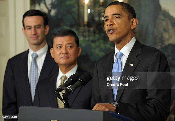 President Barack Obama makes a statement on the SAVE program with Office of Management and Budget Director Peter R. Orszag and Secretary of Veterans...