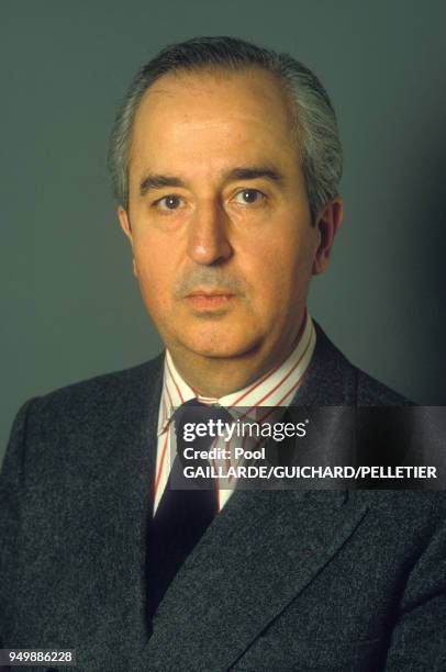 Portrait d'Edouard Balladur, ministre de l'Economie du gouvernement Chirac, en mars 1986 à Paris, France.