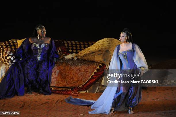 Indra Thomas and Ekaterina Gubanova in Aida, an opera in four acts by Giuseppe Verdi to an Italian libretto by Antonio Ghislanzoni and directed by...