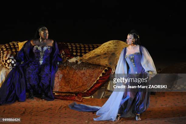 Indra Thomas and Ekaterina Gubanova in Aida, an opera in four acts by Giuseppe Verdi to an Italian libretto by Antonio Ghislanzoni and directed by...