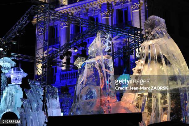Big Opening Ceremony of the cultural year Marseille Provence 2013, European Capital of Culture, here Place Sadi Carnot, ice sculptures made...