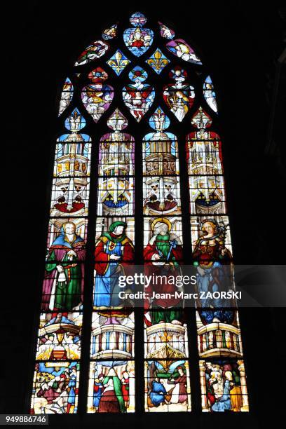 Stained glass of the Saint-Coeur of Mary , by Arnaud de Moles in the Cathedral Of St. Mary in Auch in Gers department in France on August 10, 2011....