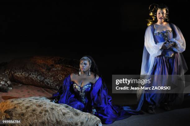 Indra Thomas and Ekaterina Gubanova in Aida, an opera in four acts by Giuseppe Verdi to an Italian libretto by Antonio Ghislanzoni and directed by...