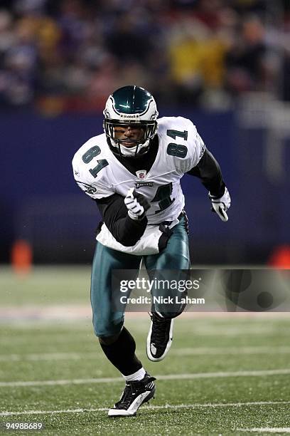 Jason Avant of the Philadelphia Eagles runs during the game against the New York Giants at Giants Stadium on December 13, 2009 in East Rutherford,...