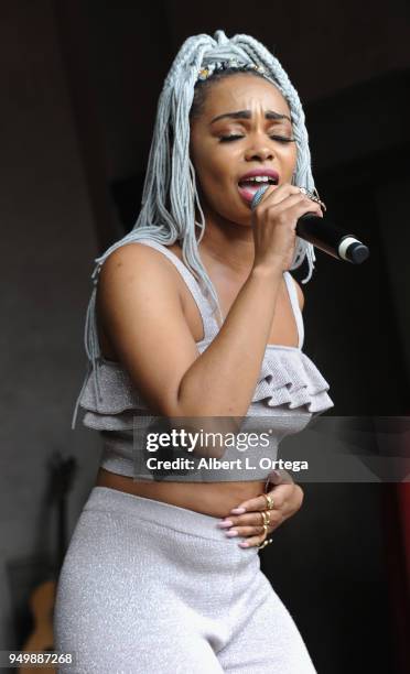 Tiara Monet performs for Brand Bash Canine's And Cocktails To Benefit The Little Red Dog held at Sowden House on April 21, 2018 in Los Angeles,...