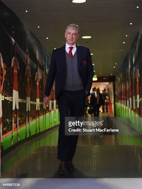 Arsenal manager Arsene Wenger walks to the home changing room before the Premier League match between Arsenal and West Ham United at Emirates Stadium...