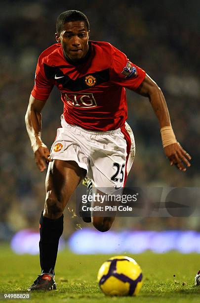 Antonio Valencia of Manchester United runs with the ball during the Barclays Premier League match between Fulham and Manchester United at Craven...