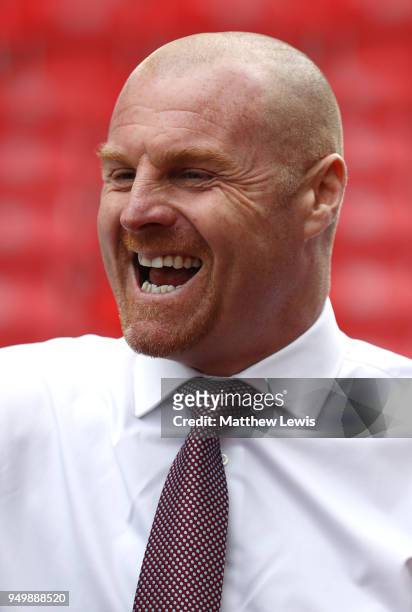 Sean Dyche, Manager of Burnley reacts ahead of the Premier League match between Stoke City and Burnley at Bet365 Stadium on April 22, 2018 in Stoke...