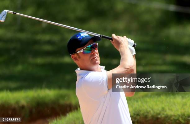 Mikko Ilonen of Finland plays his second shot on the first hole during the final round of the Trophee Hassan II at Royal Golf Dar Es Salam on April...