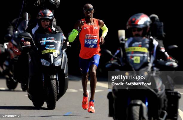 Mo Farah of Great Britain during the Virgin Money London Marathon on April 22, 2018 in London, England.