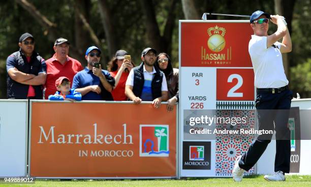 Mikko Ilonen of Finland on the 2nd tee during the final round of the Trophee Hassan II at Royal Golf Dar Es Salam on April 22, 2018 in Rabat, Morocco.