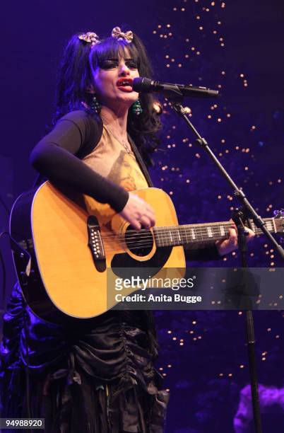Singer Nina Hagen performs live on stage unplugged christmas caroles during a Homeless Charity Dinner on December 21, 2009 in Berlin, Germany.