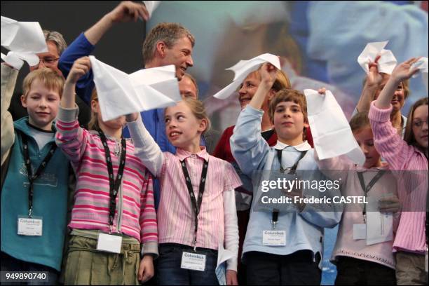 Farewell to Columbus by the children of Bremen before the European space laboratory was sent May 30 to Kennedy Space Center. Chancellor Angela Merkel...