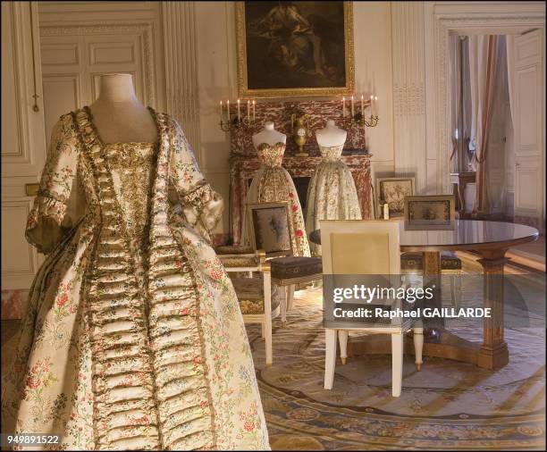 Le XVIIIe au Gout du Jour, Couturiers et Createurs de Mode Au Grand Trianon, in Versailles in France on July 7, 2011-Pictured : Pierre Balmain ,Robe...