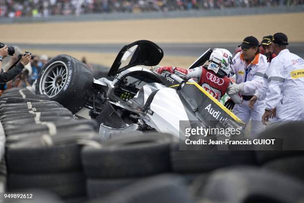 Audi;crash allan Mc Nish during 24 hours international race on June 9, 2011 at Le Mans, France.