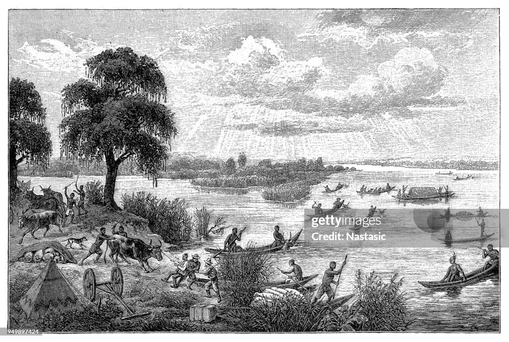Crossing river Zambezi in Africa