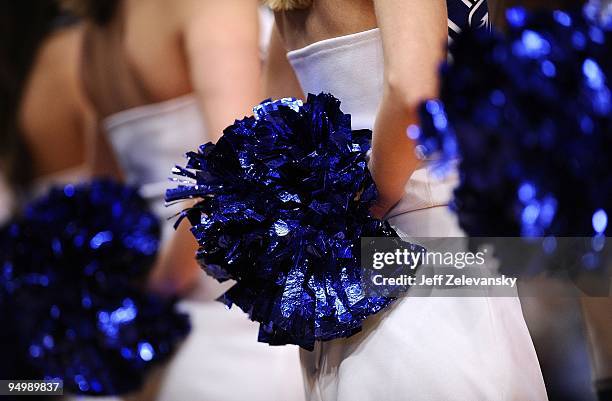 The Duke Blue Devils cheerleaders are seen against the Gonzaga Bulldogs in the first half of the Aeropostale Classic at Madison Square Garden on...