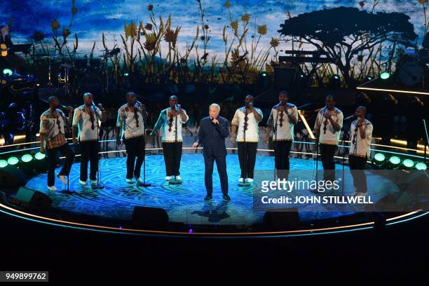 British singer Tom Jones performs at The Queen's Birthday Party concert at the Royal Albert Hall in London on April 21, 2018 on the occassion of...