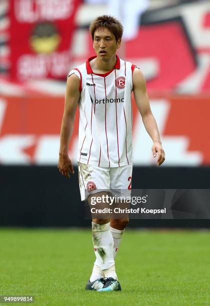 Genki Haraguchi of Duesseldorf is seen during the Second Bundesliga match between Fortuna Duesseldorf and FC Ingolstadt 04 at Esprit-Arena on April...