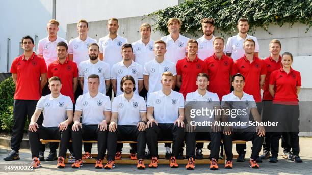 The Beach Soccer national team pose during the team presentation at DFB Headquarter on April 21, 2018 in Frankfurt am Main, Germany.