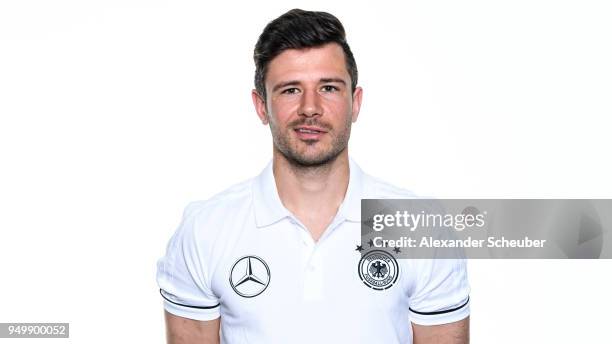 Sascha Weirauch poses during the Beach Soccer national team presentation at DFB Headquarter on April 21, 2018 in Frankfurt am Main, Germany.