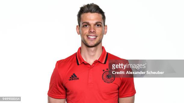 Mohammed Terchoune poses during the Beach Soccer national team presentation at DFB Headquarter on April 21, 2018 in Frankfurt am Main, Germany.