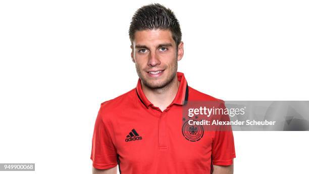 Marc Lamberger poses during the Beach Soccer national team presentation at DFB Headquarter on April 21, 2018 in Frankfurt am Main, Germany.