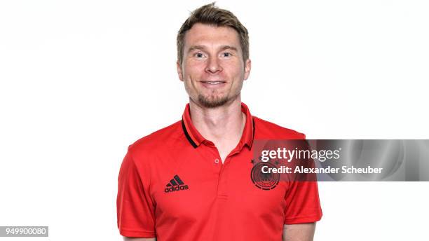 Sebastian Ricken poses during the Beach Soccer national team presentation at DFB Headquarter on April 21, 2018 in Frankfurt am Main, Germany.